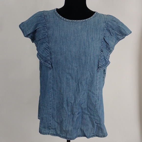 Draper James Chambray Flutter Sleeve Top - Picture 1 of 10